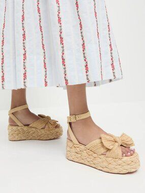 LOEFFLER RANDALL Gaby Natural Pleated Bow Platform Espadrille (size 8.5) NIB